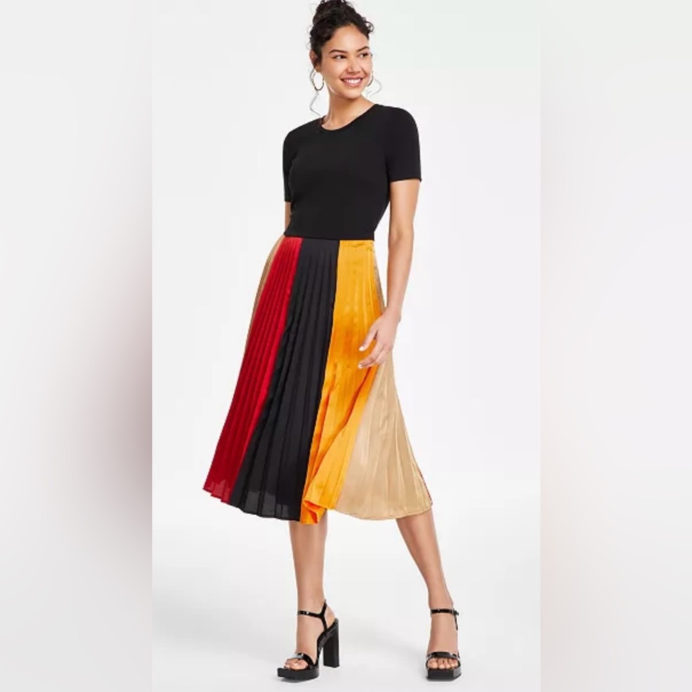 Karl Lagerfeld Color-blocked Pleated Midi Dress - Picture 1 of 8